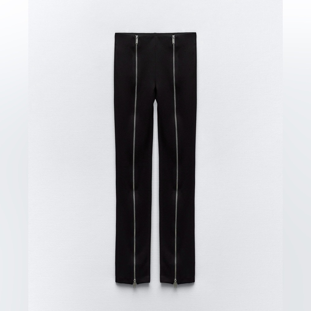 ZARA NWT ELASTIC ZIPPER LEGGINGS Black Zipper Detail Pants